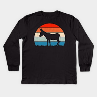 Cute Donkey Sunset Lover Kids Long Sleeve T-Shirt